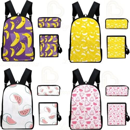 Fruit 3D Bag Three-piece Sets Printed Bag Fruit Fresh and Trendy Womens Backpack Shoulder Backpack Pencil Case