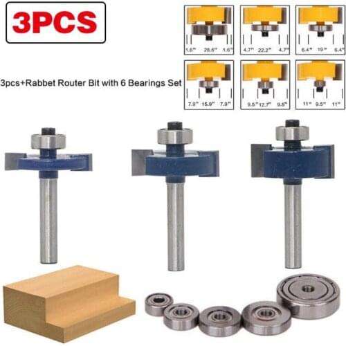 T-Slot Milling Cutters 1/2"H - 1/4" Shank Rabbet Router Bit Woodworking Cutter Tools Tenon Wood Work Cutters 3 Pcs/Set Wholesale