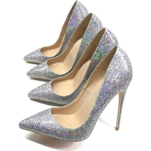 Silver pumps 12cm glitter bling high sexy stiletto party wedding women ladies shoes with 10cm heels valentine 8cm LF009 CHENSIR9