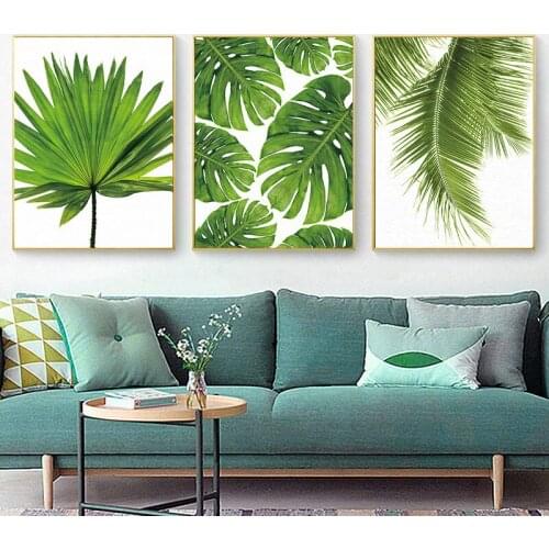 Room Decoration Tropical Banana Leaf Canvas Painting Fresh Palm Leaves Nordic Green Plant Poster Greenery Wall Picture