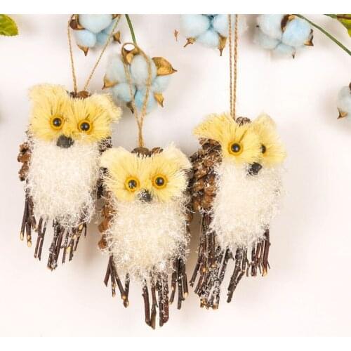 6.2" Christmas Tree Decorations Natural Sisal Bird Pinecones Handmade Ornaments Owl Decors New Year Festival Decor