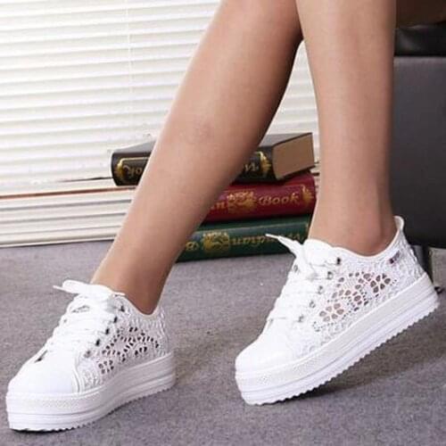 Summer Women Shoes Casual Cutouts Lace Canvas Shoes Hollow Floral Breathable Platform Flat Shoe Zapatos de mujer 2019