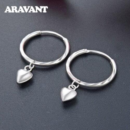 100% 925 Sterling Silver 16MM Hoop Earring For Women Heart Earrings Jewelry Gift