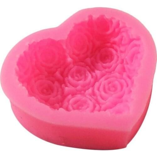 1PC 3D Love Heart Rose Flower Shape Silicone Mold Fondant Cake Baking Decorating Mold Chocolate Moulds Tools Soap Cookie J3I1