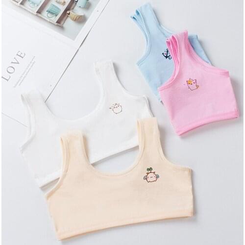 3Pcs Cotton Girls Tank Tops Cute Comfortable Puberty Girls' Bra Teen Students Breathable Underwear 8-16Y Wholesale Clothing