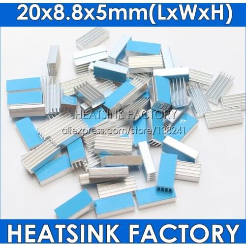 HEATSINK FACTORY 40pcs Small 20*8.8*5mm Silver Heatsink Aluminum Heat Sink Radiator Cooler With Thermal Pad
