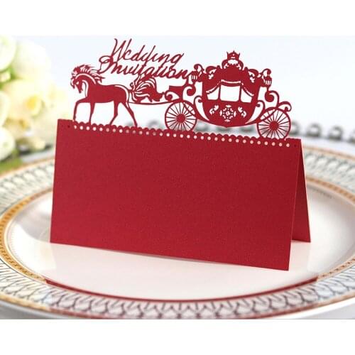 50pcs Pearlescent Lace Name Place Cards Wedding Table Decor Carriage Horse Table Name Message Greeting Card Event Party Supplies