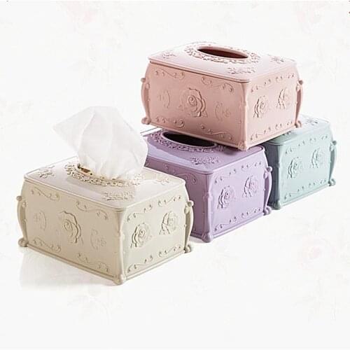 Free Shipping Elegant Tissue Box Solid Color Rose Emblema Top Opening Durable Plastic Table Decoration Organizer