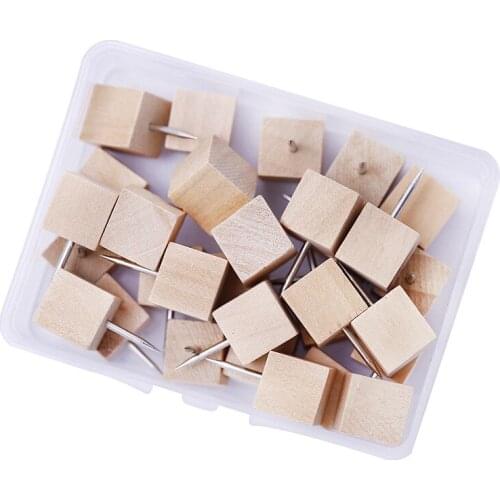30PCS Wood Push Pins Square Wooden Thumb Tacks Wood Head Pins Used for Cork Boards Map Bulletin Boards Sewing Tools