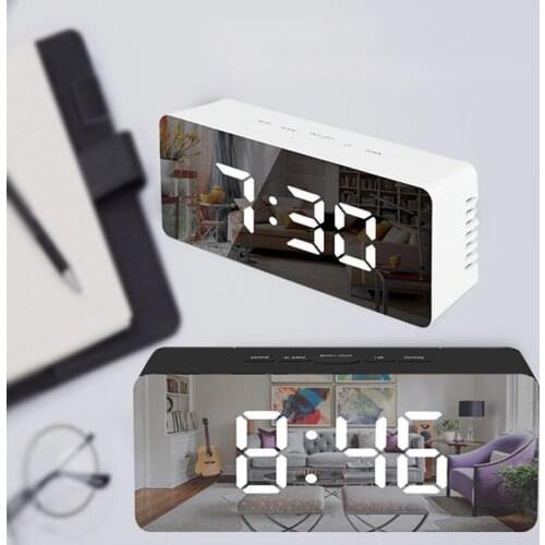 Led Mirror Alarm Clock Digital Clock Temperature Date Display USB Output Port Electronic Clock With Time Snooze Home Table Decor