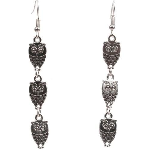 FYJS Unique Party Gift Silver Plated Layer Wisdom Owl Shape Drop Earrings Animal Jewelry