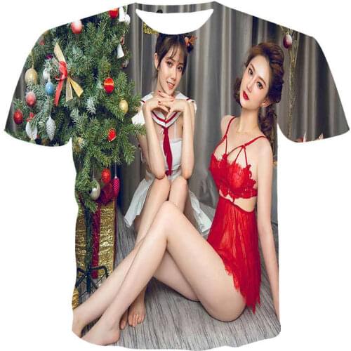 Hot Selling New 3D Mens Print Christmas Beauty Short Sleeve T-Shirt For Women Sexy Fashion Shirts And Tops