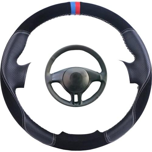 Custom Made Car Steering Wheel Cover Black For BMW E39 E46 325i E53 X5 Suede Leather Auto Steering Wheel Braid