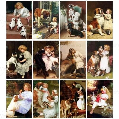 Classical Oil Painting Diamond Embroidery Child Girl Boy Portrait With Pet 5D DIY Diamond Painting Diamond Art Mosaic Home Decor