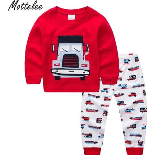 Mottelee Children Clothing Sets Boys Girls Pajamas Cartoon Truck Applique Clothes Baby Casual Print Suit Set Kids Sleepwear Sets