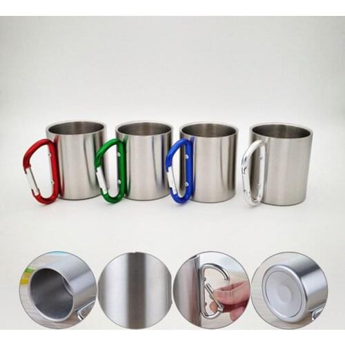 Stainless Steel Mug Cup With Carabiner Travel Camping Outdoor Cup Double Wall Backpacking Hiking Portable Cups Heat Resistance