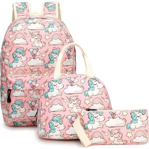 3Pcs Cute School Backpacks for Teen Girls School Bags Lightweight Kids Mochila Children Travel Unicorn Backpack Bookbags Set