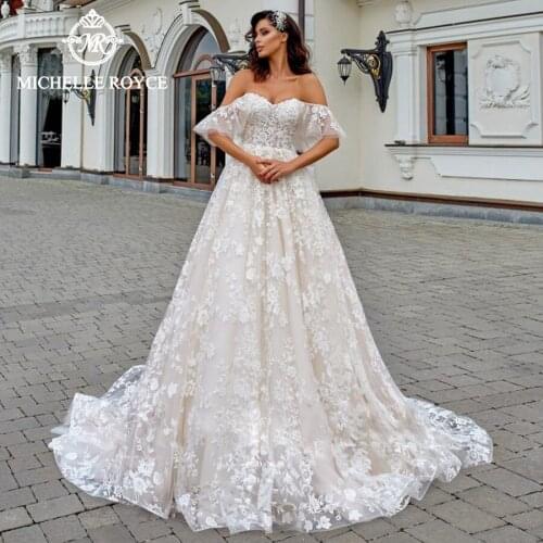 Michelle Royce A-Ling Wedding Dresses 2020 Sexy Sweetheart Appliques Flare Sleeve Lace Up Bridal Gowns Vestido De Noiva