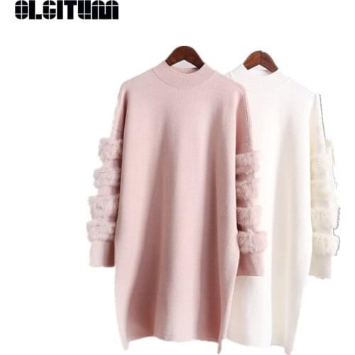 Fashion Womens Sweater for Autumn/Winter Simple Loose Knit Females Sweater Rabbit Hair Girls Pullover Sweater SW821