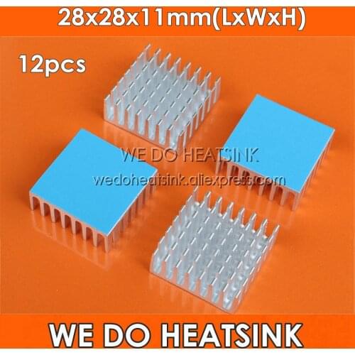 WE DO HEATSINK 12pcs 28x28x11mm Aluminum Heatsink With Thermal Pads Radiator Cooling Cooler For IC BGA VGA QFP LCC Packages