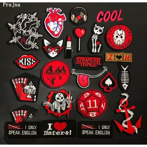 Prajna Punk Heart Patches Iron On Patches On Clothes Embroidered Patches For Clothing Skull Rock Badges Stripes Accessories DIY