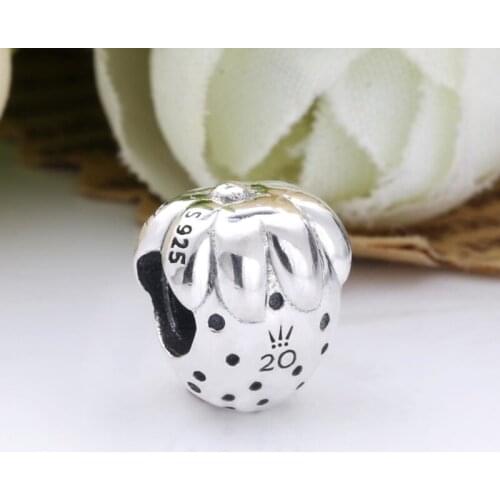 New Real 925 Sterling Silver Beads Charms Strawberry 20th Anniversary Charm Bead Fit pandora Bracelet For Women DIY Jewelry