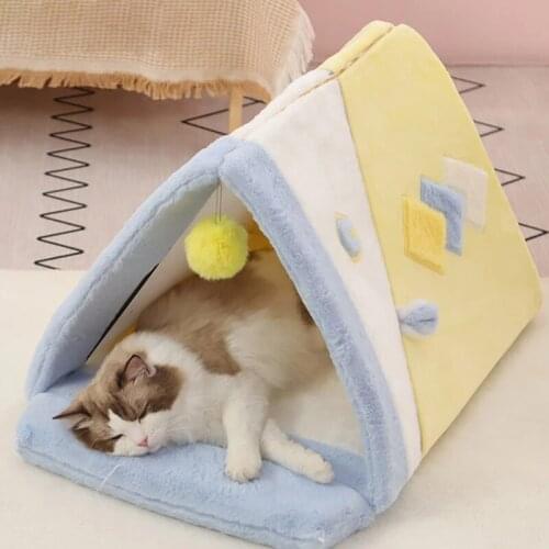 Portable Folding Pet Houses Dog Removable Bed with Playing Ball Winter Sleeping Bed for Cats Windproof Dog Tent for Puppy