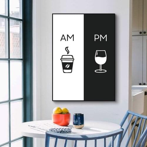 Nordic Style Modern Am Coffee PM Wine Sign Art Canvas Painting Kitchen Restaurant Posters and Prints Wall Art Picture Decoration