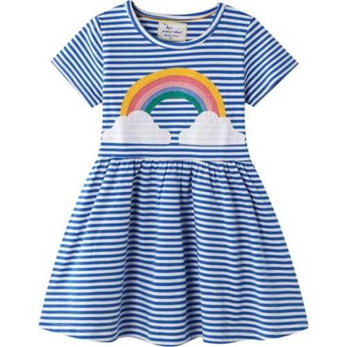 Girls Princess Dress Rainbow Striped Kids Summer Dresses Baby Girl Cotton Clothes Children Short Sleeve Casual Vestidos