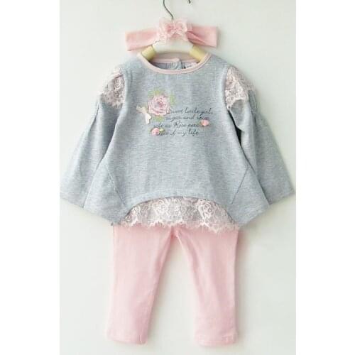 Little Toddler Girl Dresses For Age 1-5 Spring Baby Sets Clothing Girls Lace Patchwork Three-in-one Set Long Sleeve Suit