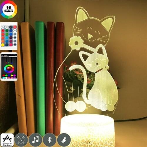 Love Gift 3D Illusion Night Light LED Cat Mom & Baby Neon Desk Lamp Nursery Nightlight for Bedroom Warm Atmosphere Decoration