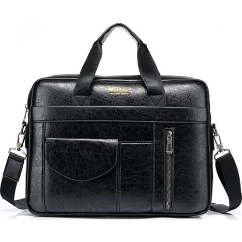 Briefcase luxury bag mens Handbags Quality PU leather 14'' laptop bags for men Crossbody Shoulder Bag Travel Messenger Bags