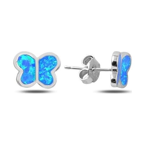 Silverlina Sterling Silver Opal Gemstone Butterfly Earrings
