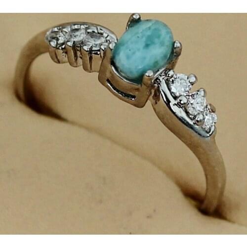 SHUNXUNZE Larimar Luxury Engagement Wedding natural stone rings Jewelry & Accessories for women Cute Rhodium Plated R3542 size 8