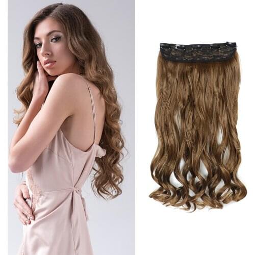 22 Inch Long Wavy 5 Clips In one Piece Synthetic Hair Extensions False Blonde Hair Brown Black Hair Pieces For Women Girls