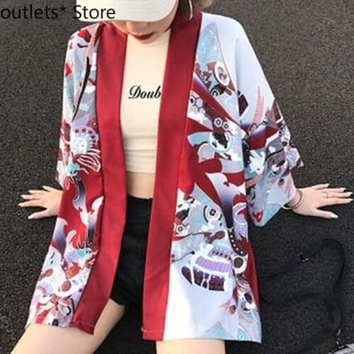 Japanese Traditional Kimono Harajuku Style Ukiyo-e Kimono Yukata Cardigan Sun Protection Clothing Kimono Dress
