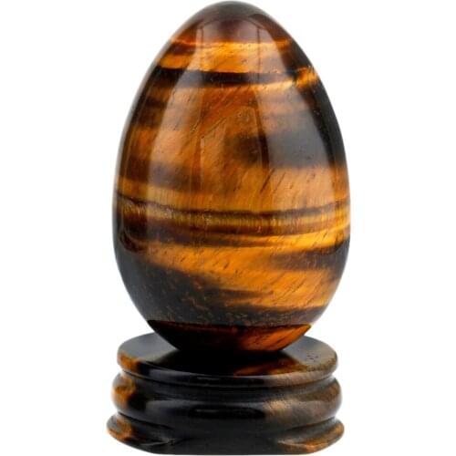 TUMBEELLUWA 1.7" Tigers Eye Stone Egg Sphere with Stone Stand Healing Meditation Chakra Balancing Home Decoration