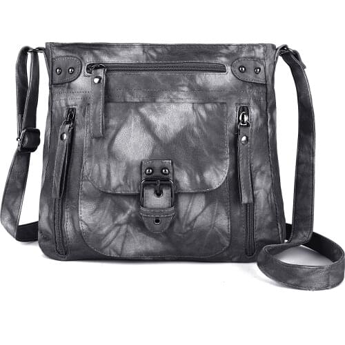 Eco-Friendly Washed PU Leather Medium Size Vintage Women Crossbody Bag Lady Purse in Anti-Corrosion and Cold-Resistant Material