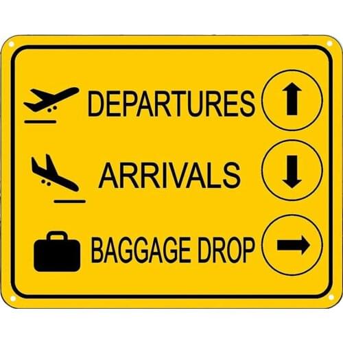 Vintage Tin Poster Airport Reproduction Sign,Departures Airport Arrivals Metal Tin Sign 8x12 Inch Retro Art Home Kitchen Bar