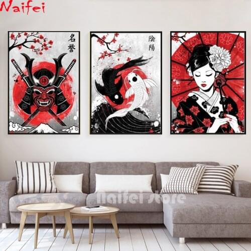 Full drill diamond Japan Ruby Geisha Koi Fish Panda Samurai Sushi Cat painting square rhinestone diamond embroidery mosaic decor