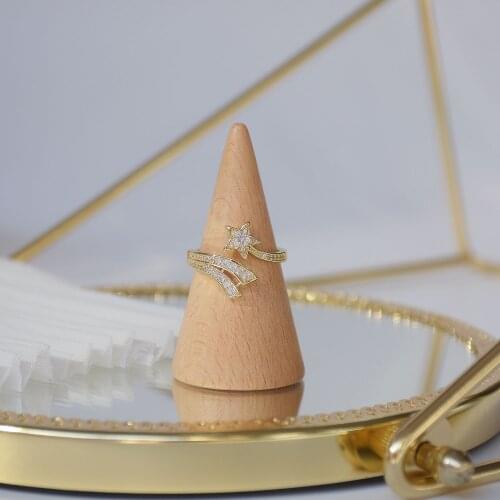 14k Real Gold Plated Jewelry Micro-inlaid Zircon Meteor Star Exquisite Luxury Opening Rings for Woman Shine Holiday Fashion Ring