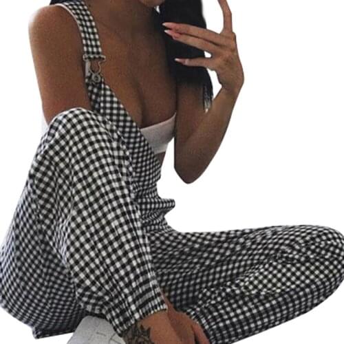 2019 Fashion Rompers Womens Jumpsuit Ladies Sleeveless Dungarees Loose Plaid Long Playsuit Jumpsuit Pants Trousers 10Apr 3