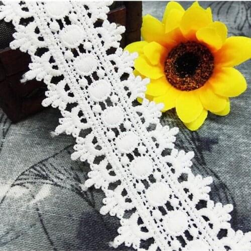 1/2/5 Yard White Flowers Milk Silk Lace Trim Wavy Dot Lace Applique Embroidered Wedding Dress Trimmings Ribbon Sewing Craft