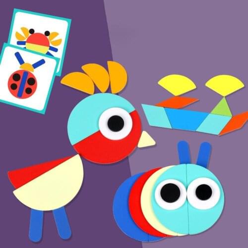 160Pcs Kids Montessori Wooden Tangram Building Blocks Jigsaw Puzzle Early Educational Toy