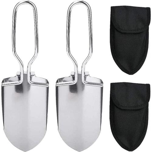 2Pcs Camping Folding Shovel Mini Folding Shovel Stainless Steel Multifunctional Mini Garden Shovel with Storage Bag