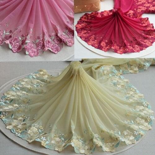 23cm wide 2yds/lot, 5color Handmade Hair Decoration Wide Elastic Stretch Lace Trim wedding dress skirt lace trim