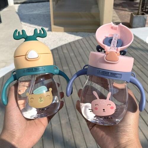 270ML Cartoon cute antler story straw childrens Cup tritan plastic portable kindergarten baby anti falling cup