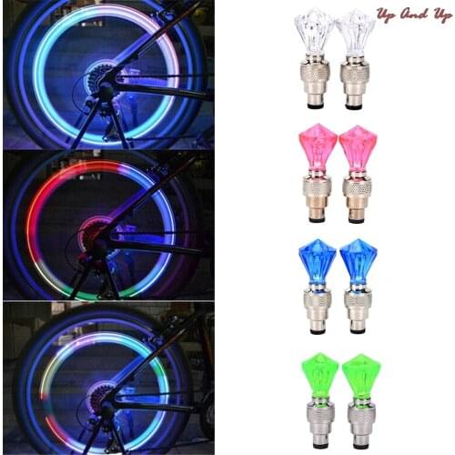 2x Diamond Shape Car Motor bike bicyle Tyre Valve Caps LED light bike tyre gas mouse lamps