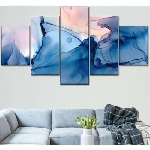 5 Pieces Wall Art Canvas Painting Ocean Pink Watercolor Abstract Poster Home Decoration Pictures Modern Living Room Modular