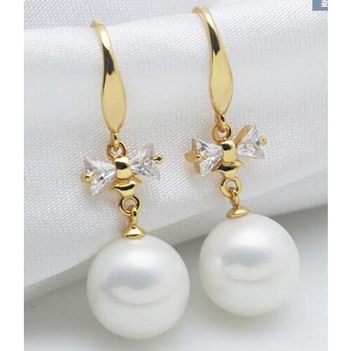AAA Huge 10-14MM Large DRIP Golden SOUTH SEA SHELL PEARL DANGLE EARRING pendientes earrings for women sterling--jewelry